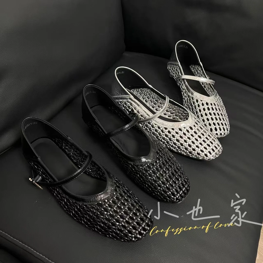 小也  yyds  黑银老钱风 牛皮编制  内里羊皮  玛丽珍凉鞋