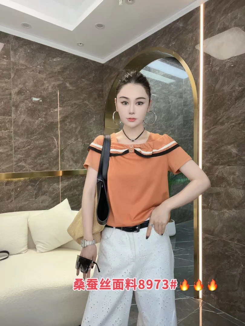 夏季气质新中式T恤撞色速干短袖减龄显瘦休闲风桑蚕丝时尚上衣