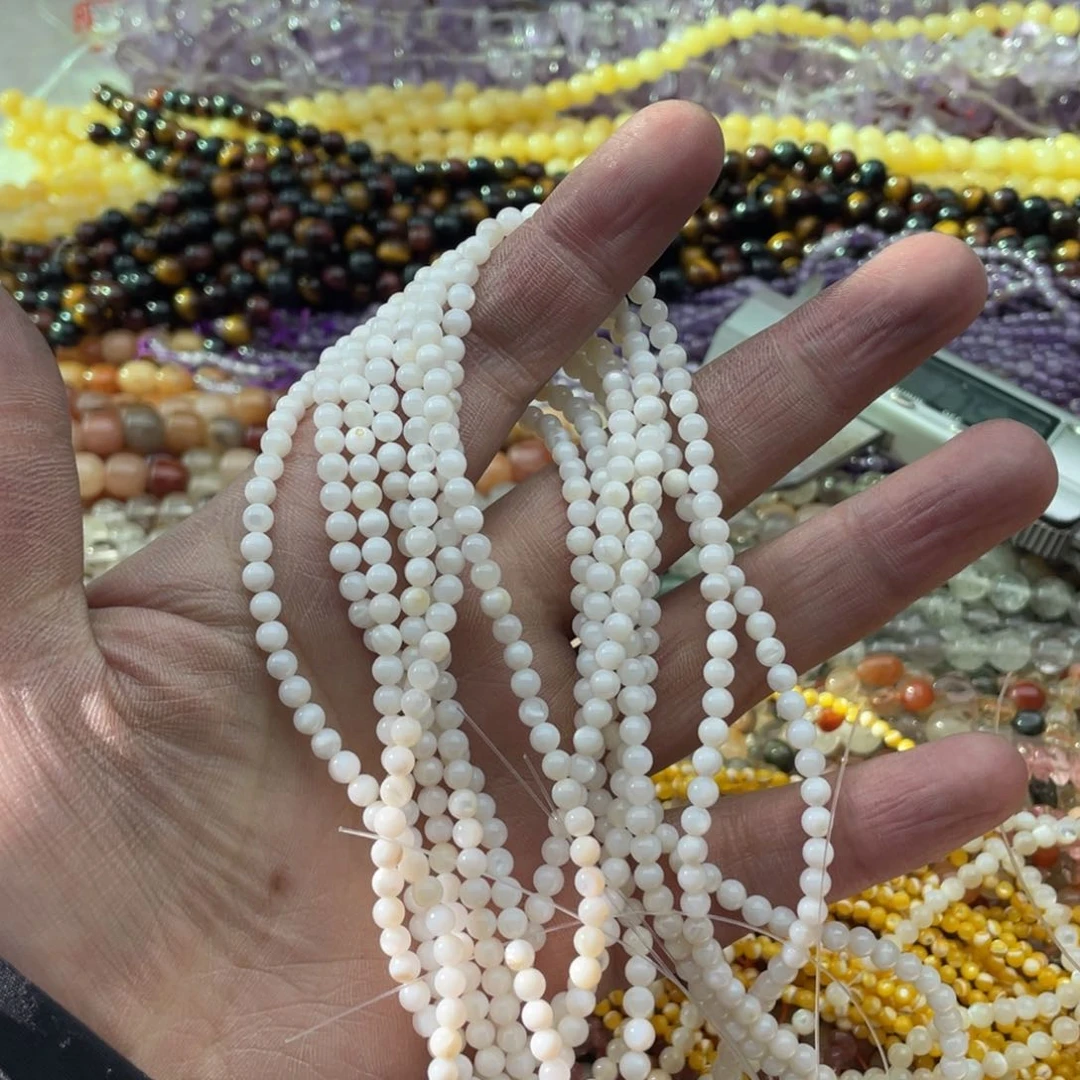 玛瑙/玉髓珠宝半成品未镶嵌两条装4mm白贝母圆珠