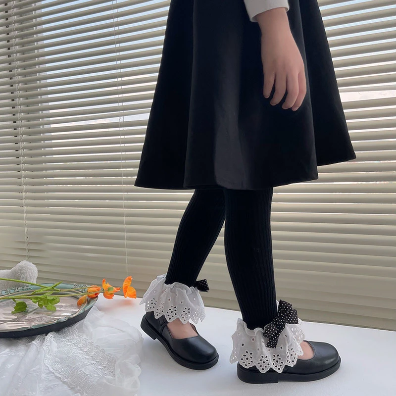 新品绣花蝴蝶结九分宝宝打底裤袜洛丽塔可爱儿童九分裤女