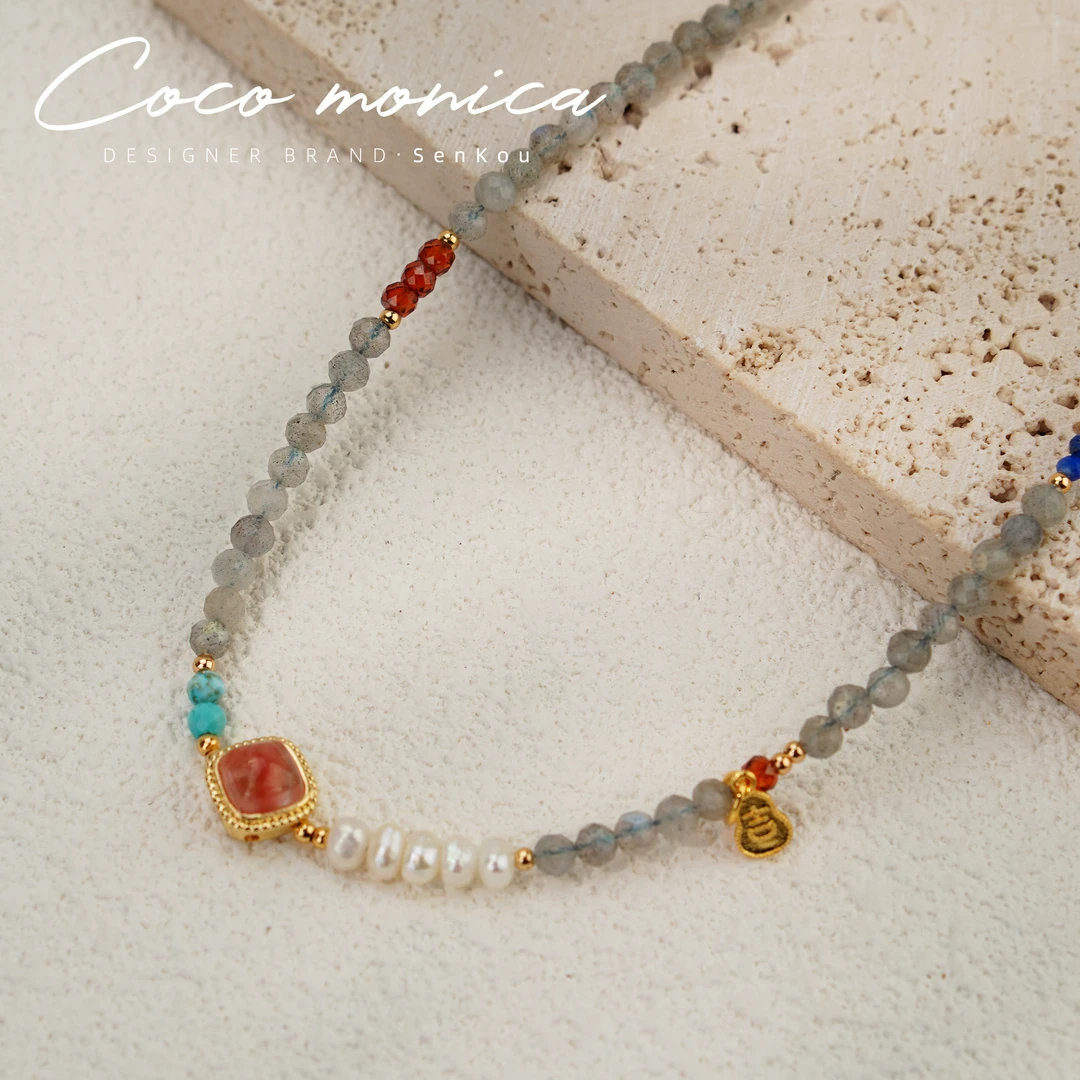 【小霞珠宝】灰月光珍珠项链手工简约彩色手作拼接小清新 AC192