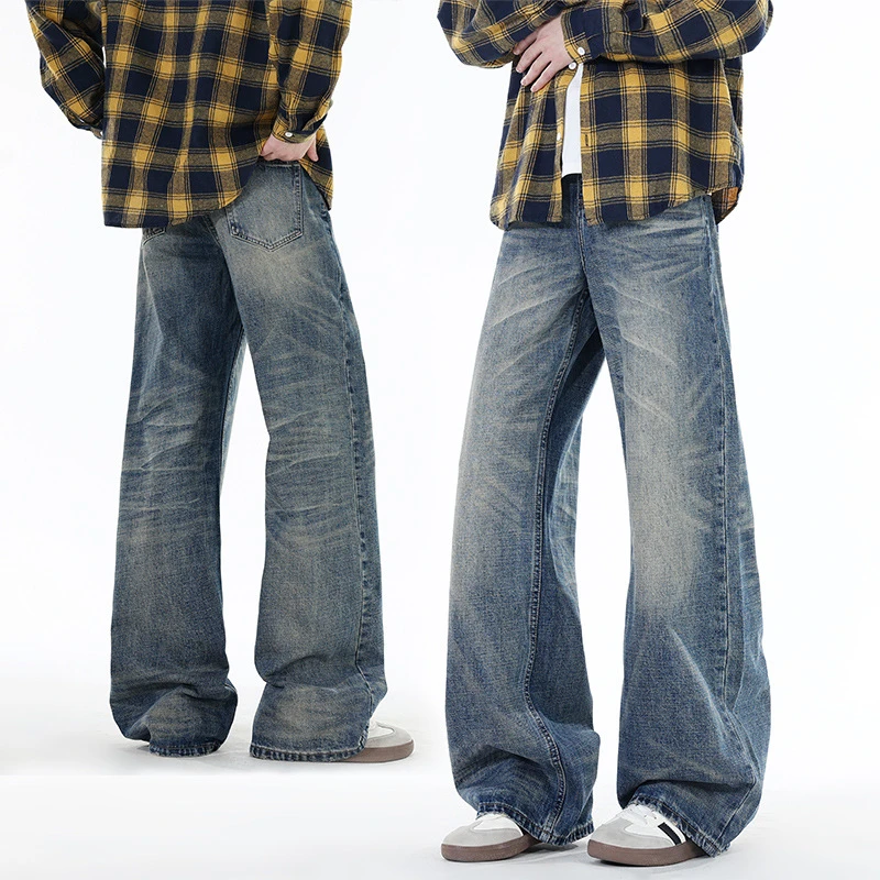 美式复古vintage直筒牛仔裤男春秋季高街宽松潮流百搭阔腿休闲裤