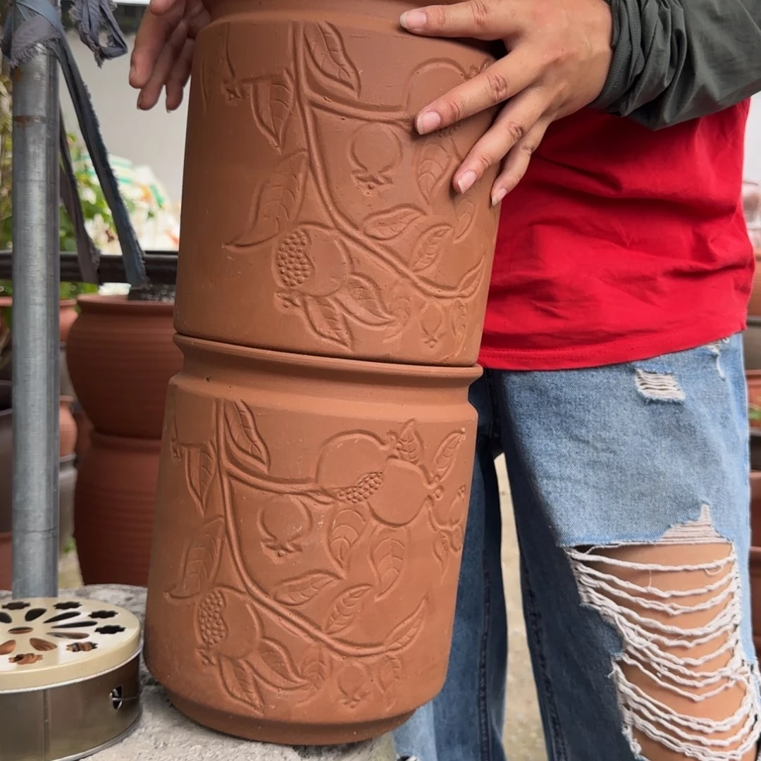 紫砂花盆口20高23宜兴土陶瑕疵粗糙有色差