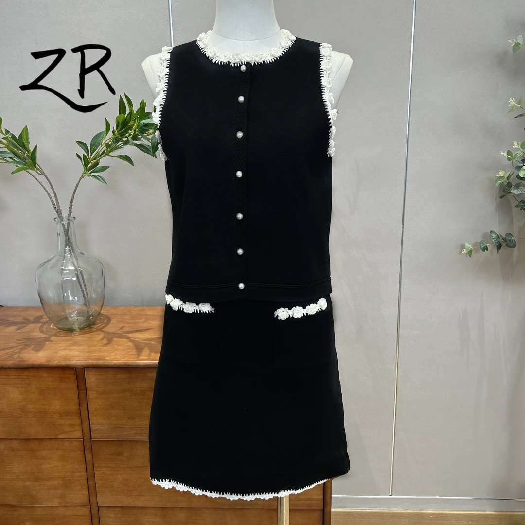 【2898】百搭时尚黑色套装 无袖马甲 半裙