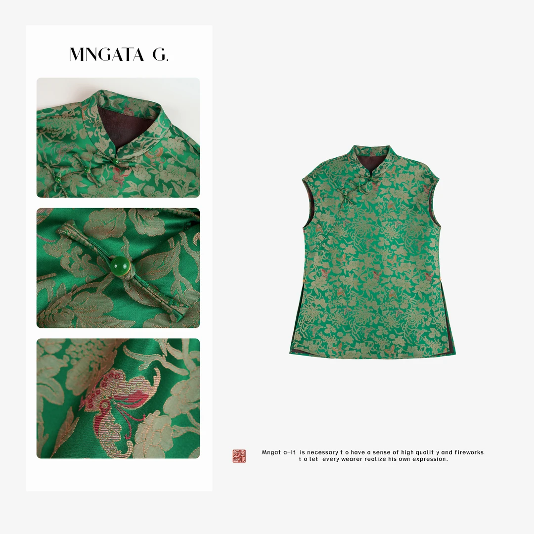 MNGATA G.宫小妍【翠影旗袍】夏日新中式国风桑蚕丝无袖旗袍5050918