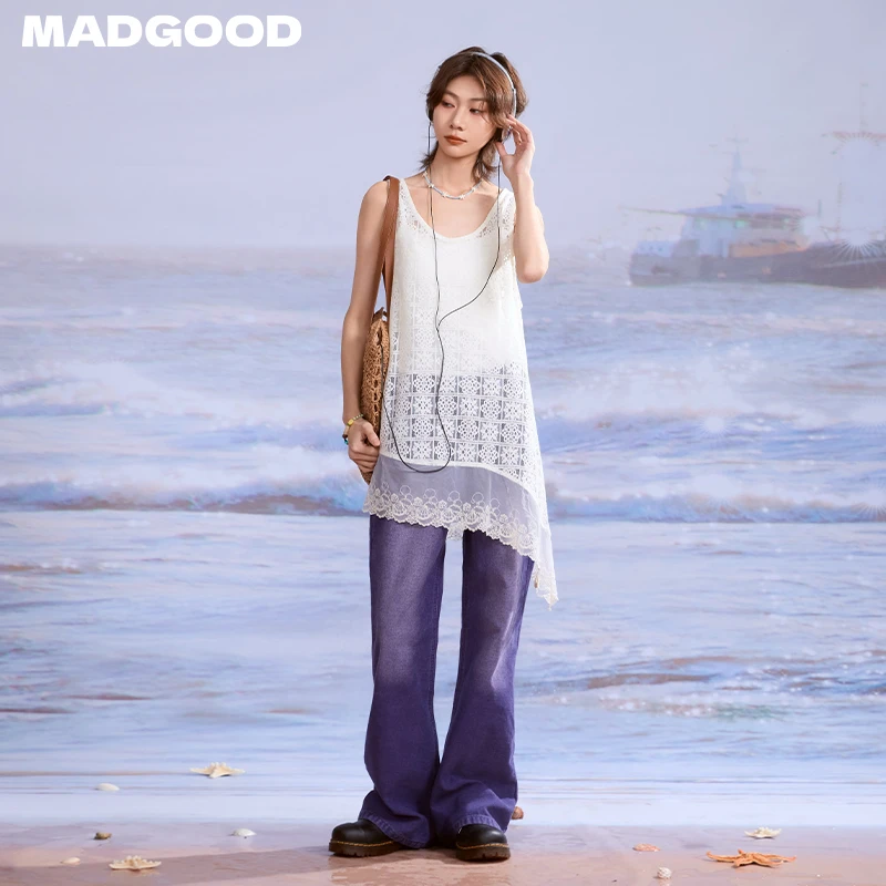 madgood马得工地夏季蕾丝不规则拼接背心裙叠穿屁帘MDGDQZ252201