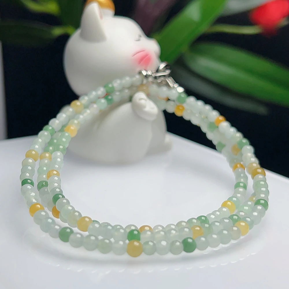 天然缅甸A货翡翠多宝小米珠项链小米珠多圈手串多样佩戴方式