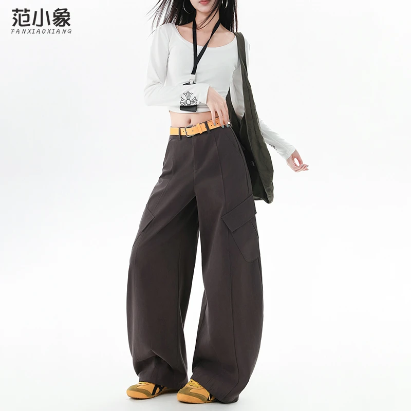 高端美式工装裤时尚百搭阔腿裤女2025秋季新宽松显瘦阔腿弯刀裤子