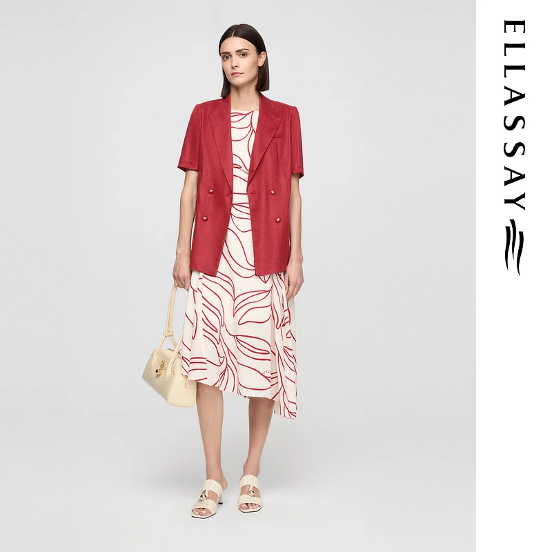 ELLASSAY歌力思2025夏季新款印花气质收腰连衣裙女EWE362Y05500