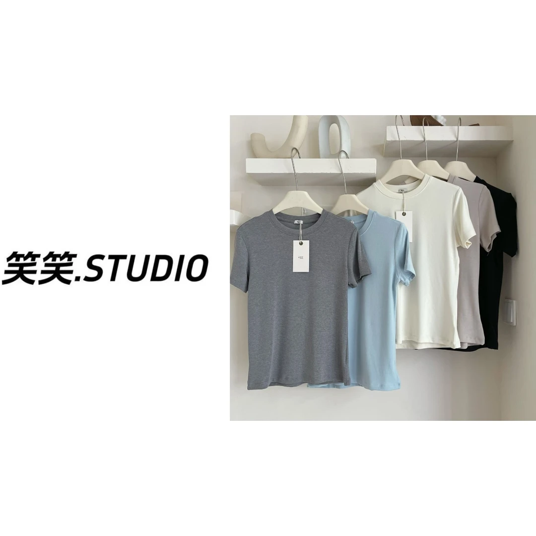 【笑笑】奶油色系T韩系温柔简约鸡蛋短袖纯色圆领