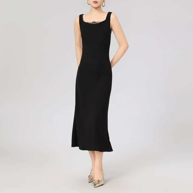 AMASS/阿玛施新款法式吊带裙气质高腰显瘦U型领无袖连衣裙550056