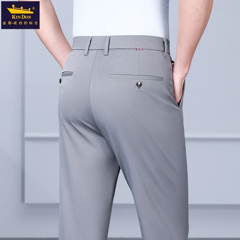 金盾高端桑蚕丝休闲裤男士修身直筒2025新款春夏季男裤弹力长裤子