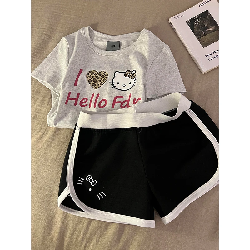 25新款纯欲风可爱凯蒂猫印花休闲T恤睡衣女夏季小个子亲肤家居服