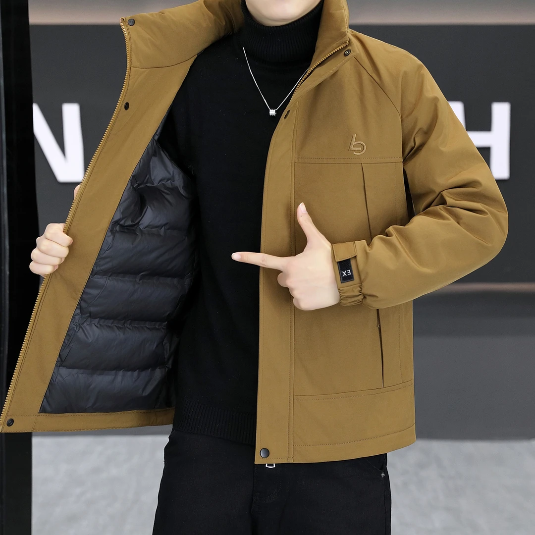 高级感轻薄款羽绒服男士冬季商务休闲立领保暖外套轻奢刺绣防寒服