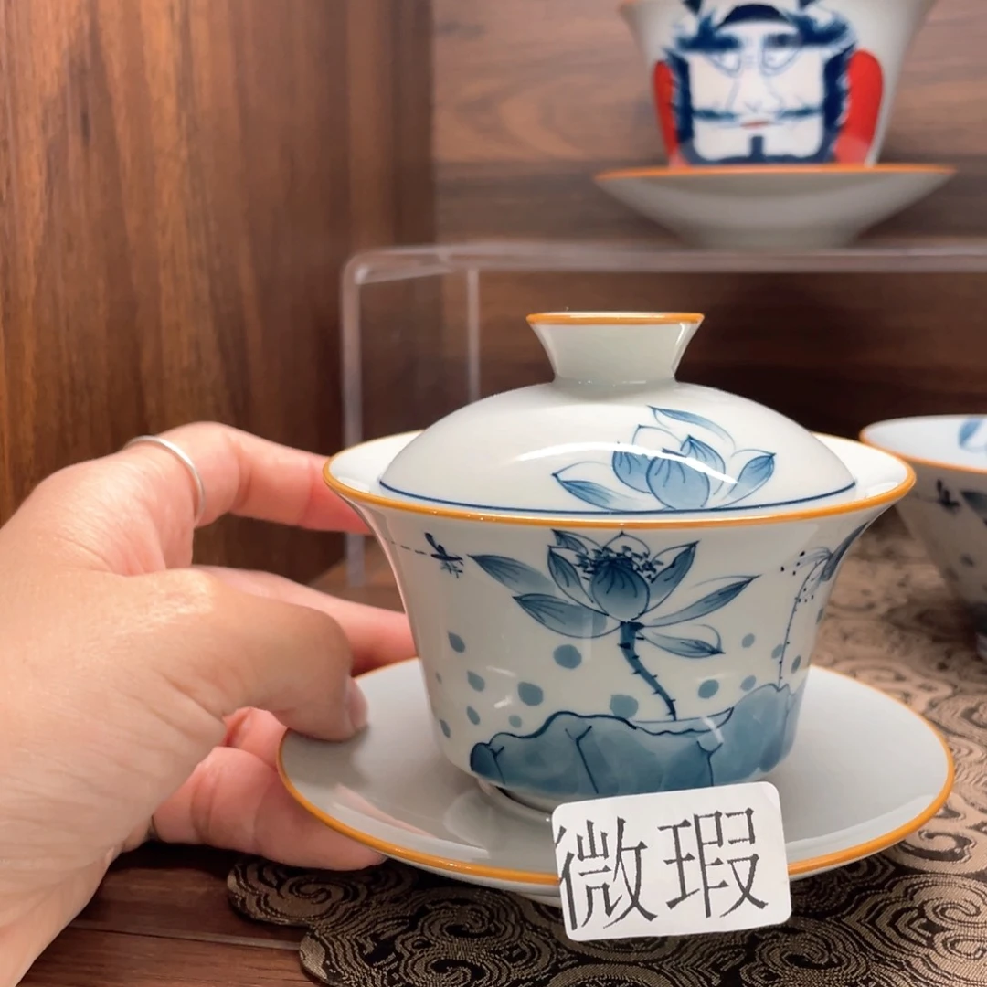 釉下彩纯手绘有瑕