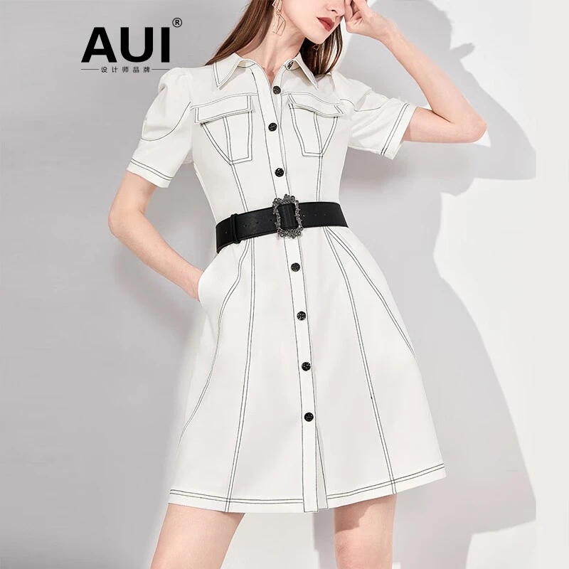 【七语专属】AUI设计感独特衬衫连衣裙修身POLO裙-23C012289