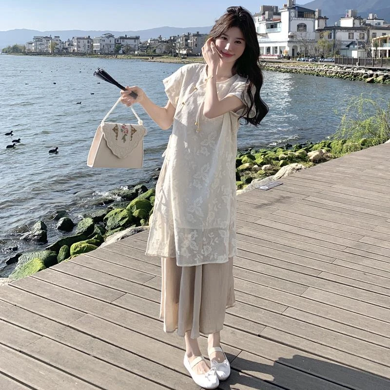 新中式优雅套装裙女2025新款夏季高级感国风刺绣上衣半身裙两件套