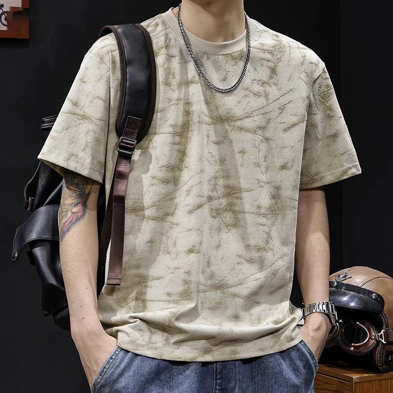 潮龛高端潮牌满印短袖t恤男士大码夏季2025新款美式复古体恤百搭