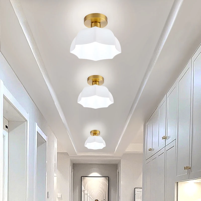 全铜过道灯简约现代入户玄关灯衣帽间阳台吸顶灯北欧奶油风玻璃灯