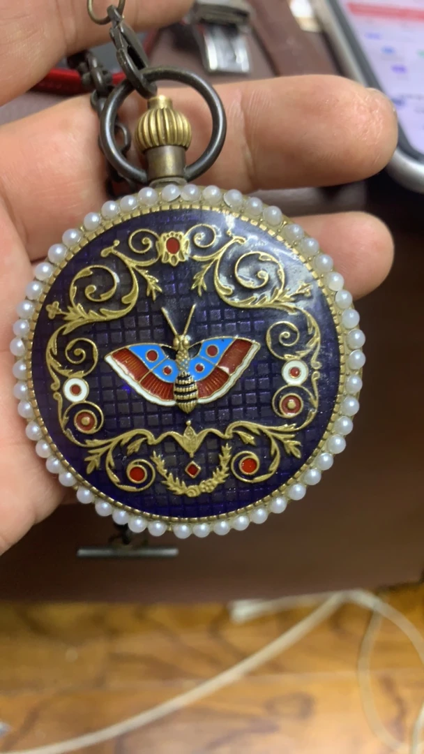 精品珐琅彩手工雕刻铜壳怀表