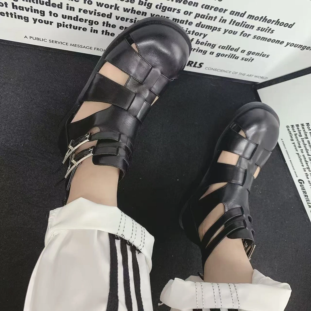 大金波哥潮鞋1688韩版复古全皮时装款网红圆头重工夏季凉短靴