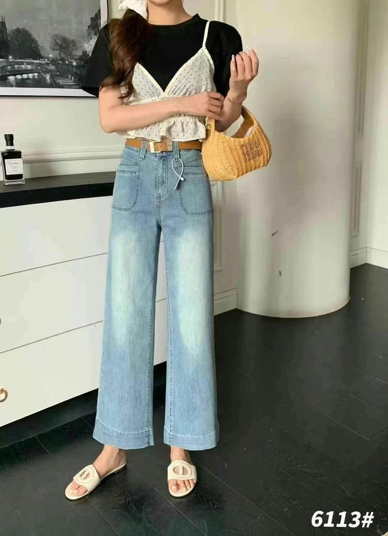 高腰显瘦直筒九分牛仔裤韩版宽松阔腿裤夏季薄款女裤微喇裤