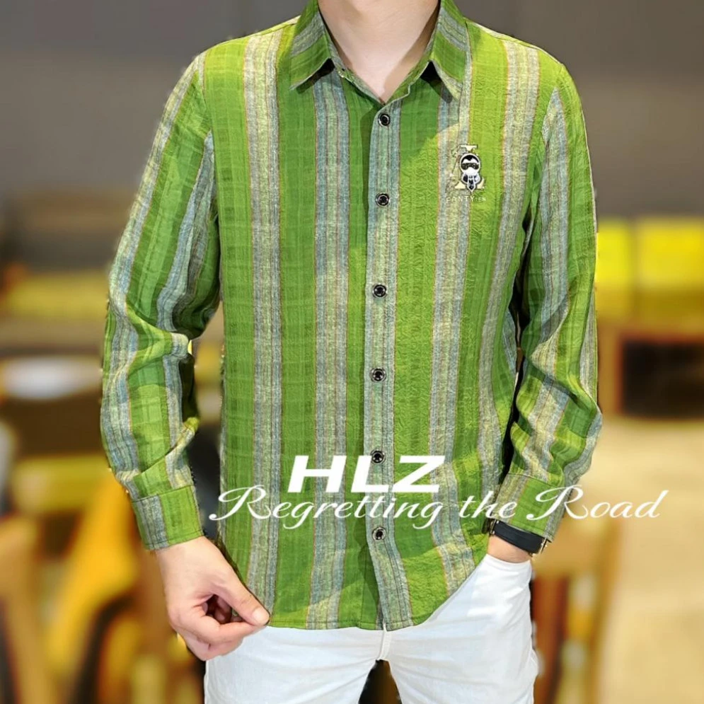 2025秋季新款男士绿野仙踪定制纽扣修身帅气薄款翻领长袖衬衫