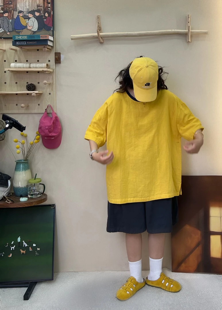 夏季新款宽松大版休闲百搭拼色圆领T恤9066