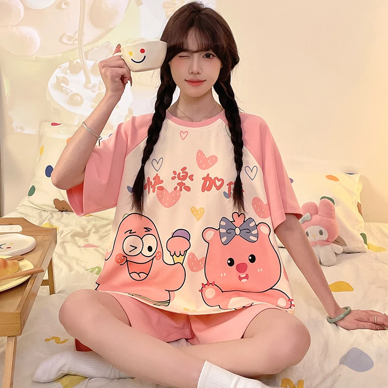 少女睡衣夏季纯棉短袖薄款2025新款12岁女孩中大童公主风全棉套装