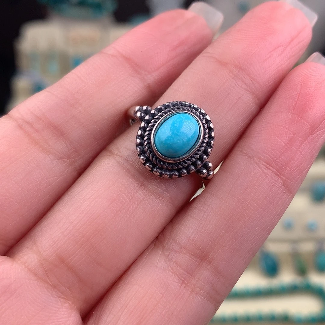 绿松石银S925镶嵌戒指