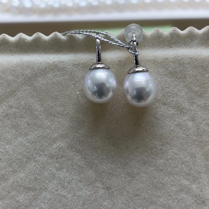 银S925镶嵌耳饰海水珍珠澳白10m 29号