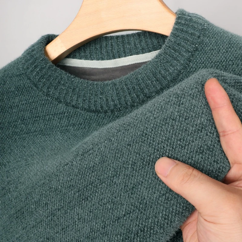 CATIA SELI雪尼尔加绒加厚男士一体绒冬季圆领毛衣保暖打底上衣