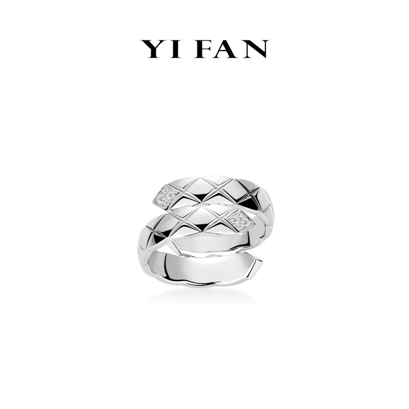 925银合成锆石戒指 1659-白色X字菱格纹双层微镶戒指