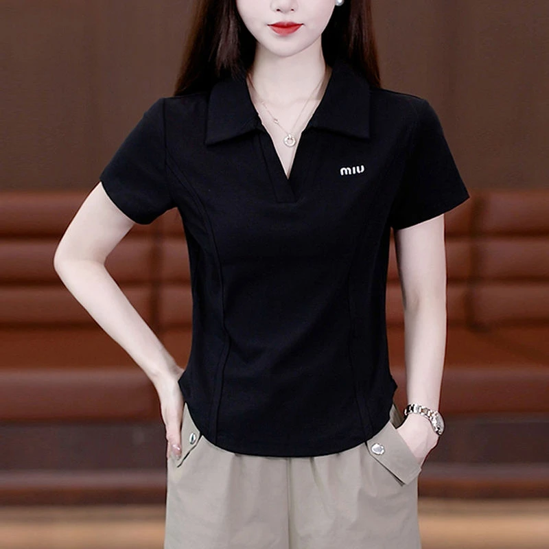 俞兆林夏季百搭气质休闲T恤潮流时尚易搭配POLO衫刺绣短袖女士
