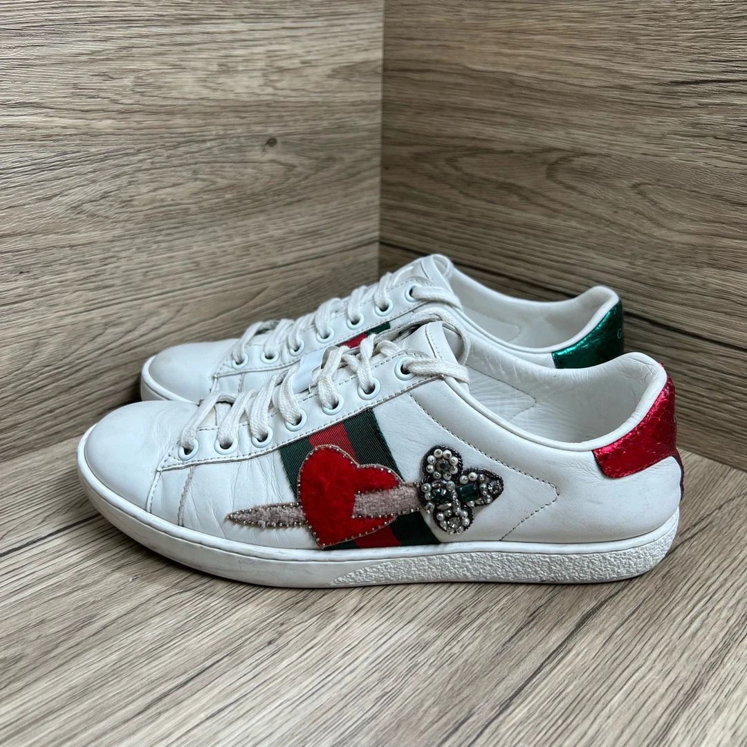 90新 GUCCI/古驰 Ace 植绒穿心小白鞋 35.5码