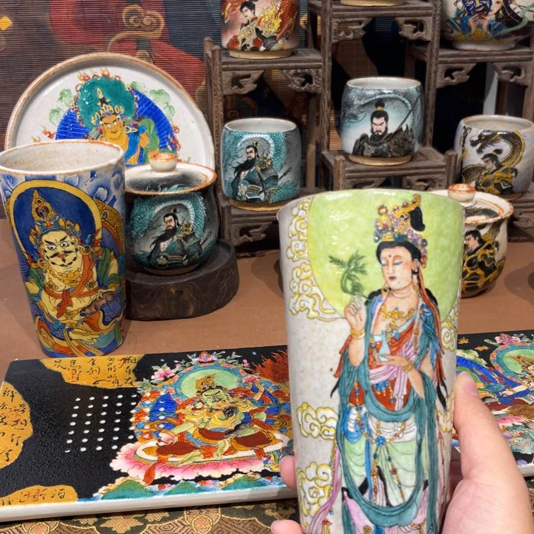 手工手绘观观茶杯