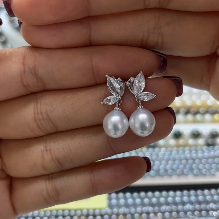 海水珍珠耳饰银S925镶嵌
