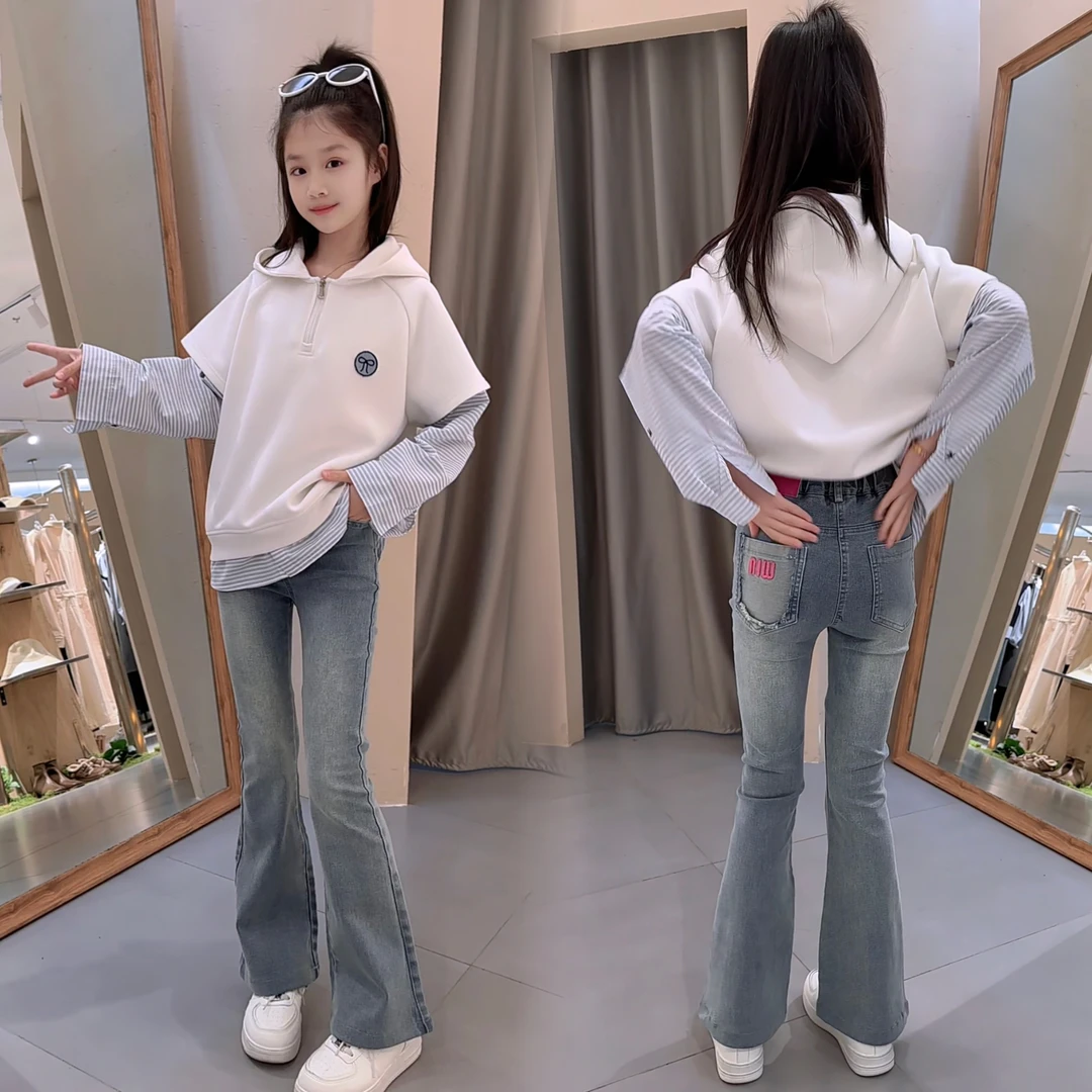 女童春秋喇叭裤2025新款女孩韩版修身弹力牛仔裤春装儿童洋气裤子