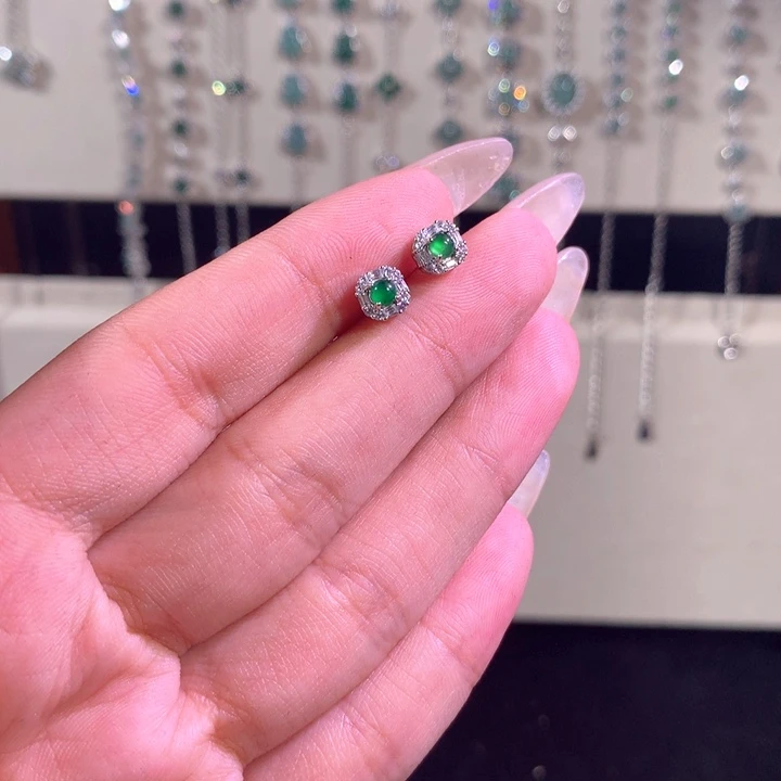 翡翠银S925镶嵌耳饰283绿