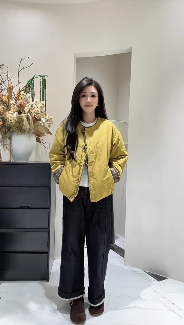 075轻薄棉服棉衣短款女休闲宽松2025年秋冬新款小个子拼接棉衣