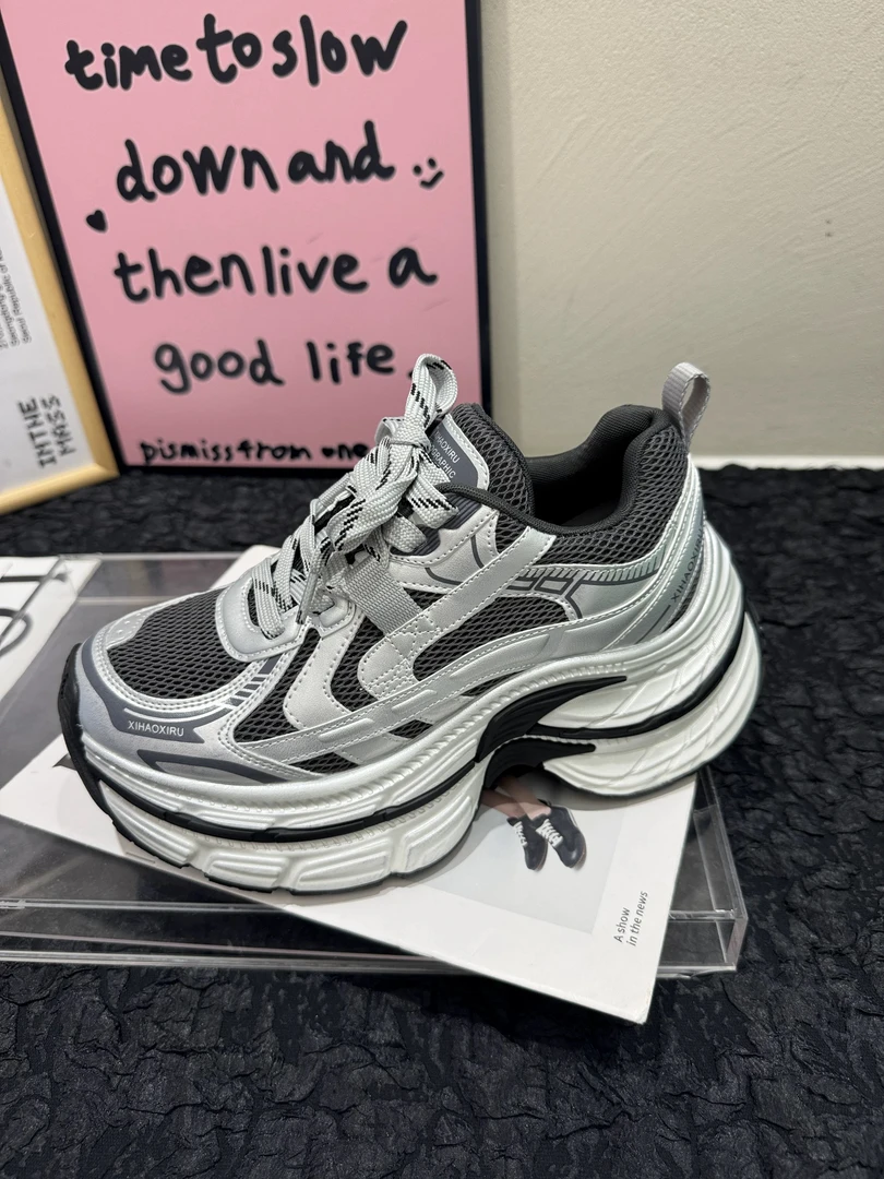 2026春款！高端小众潮款网面6.5cm超轻厚底老爹鞋T