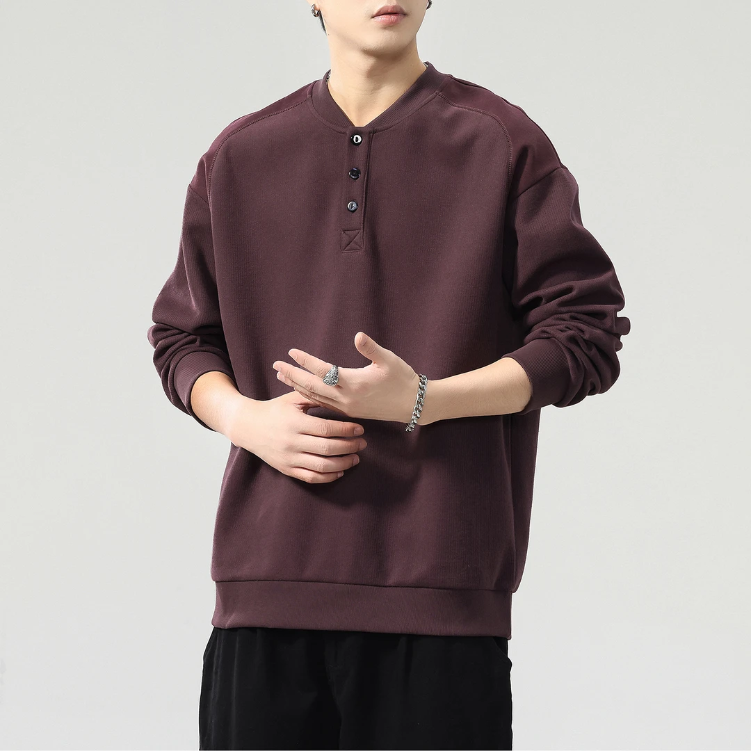 男士长袖t恤春秋季2025新款男圆领宽松纯色棉百搭卫衣潮