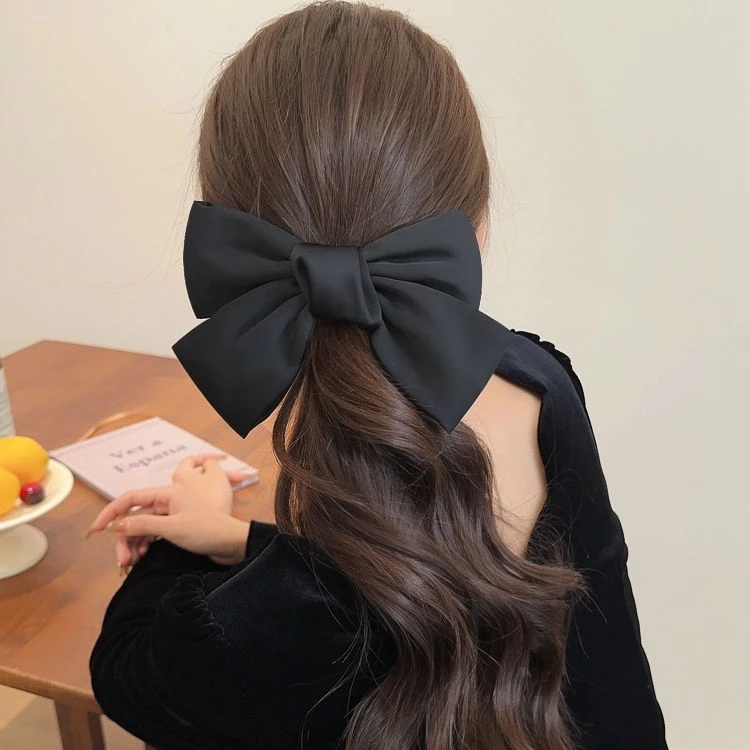 黑色法式缎面蝴蝶结发饰气质发夹高级新款后脑勺发饰网红发卡超仙