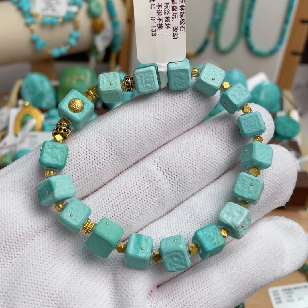 绿松石未镶嵌蓝绿鎏金方糖单圈