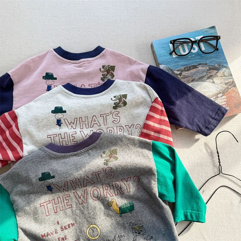 ab.baby男女童秋季儿童韩版印花涂鸦卫衣男童T恤女童拼接打底衫