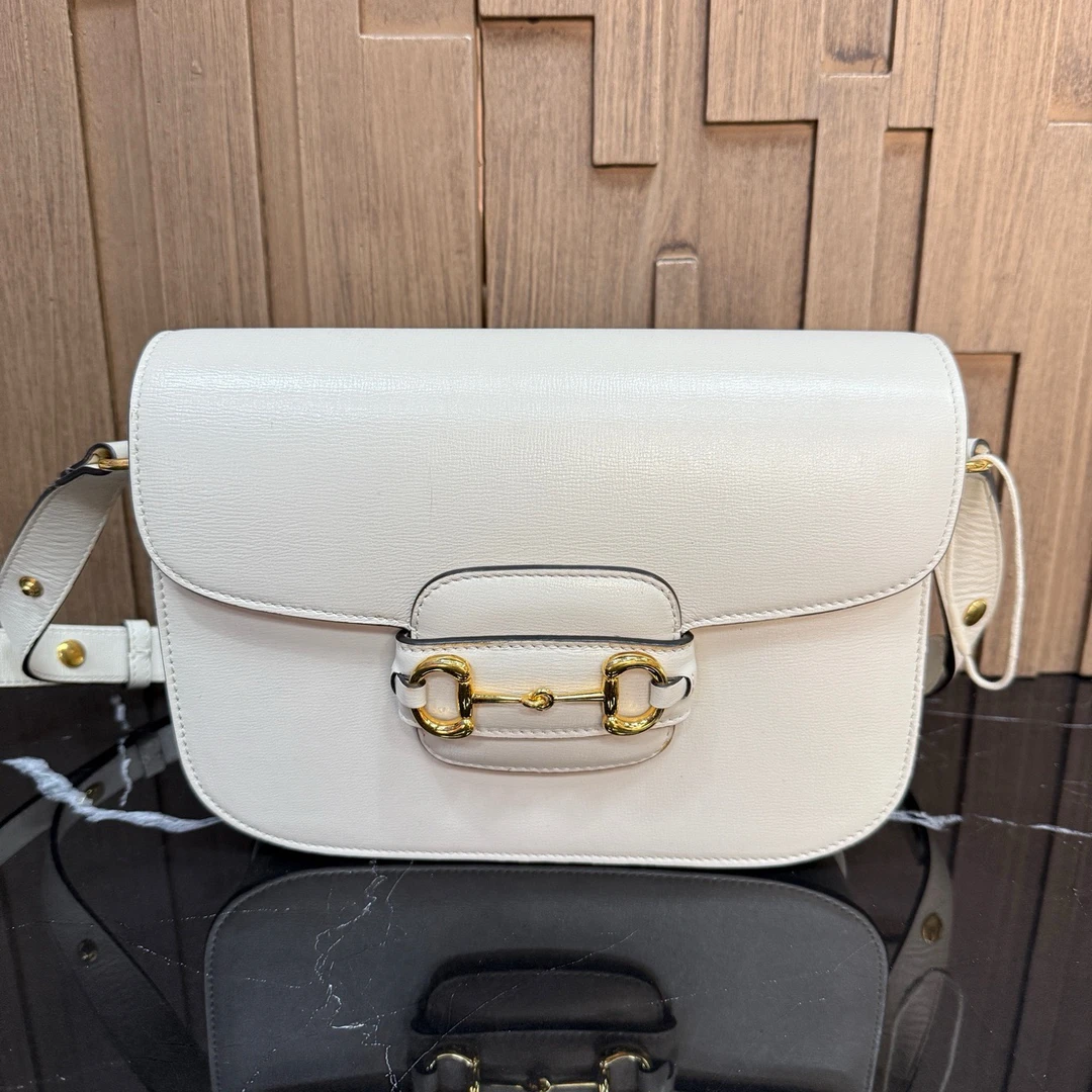 99新 GUCCI/古驰 古驰1955马鞍包白色中号