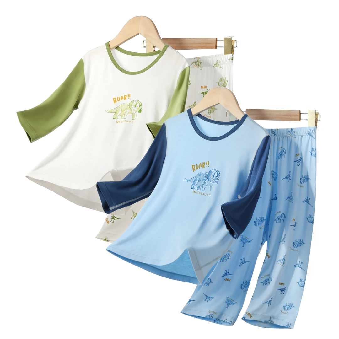 门店32&9！男/女款，环保优可丝！撞色恐龙家居服睡衣儿童套装C20287