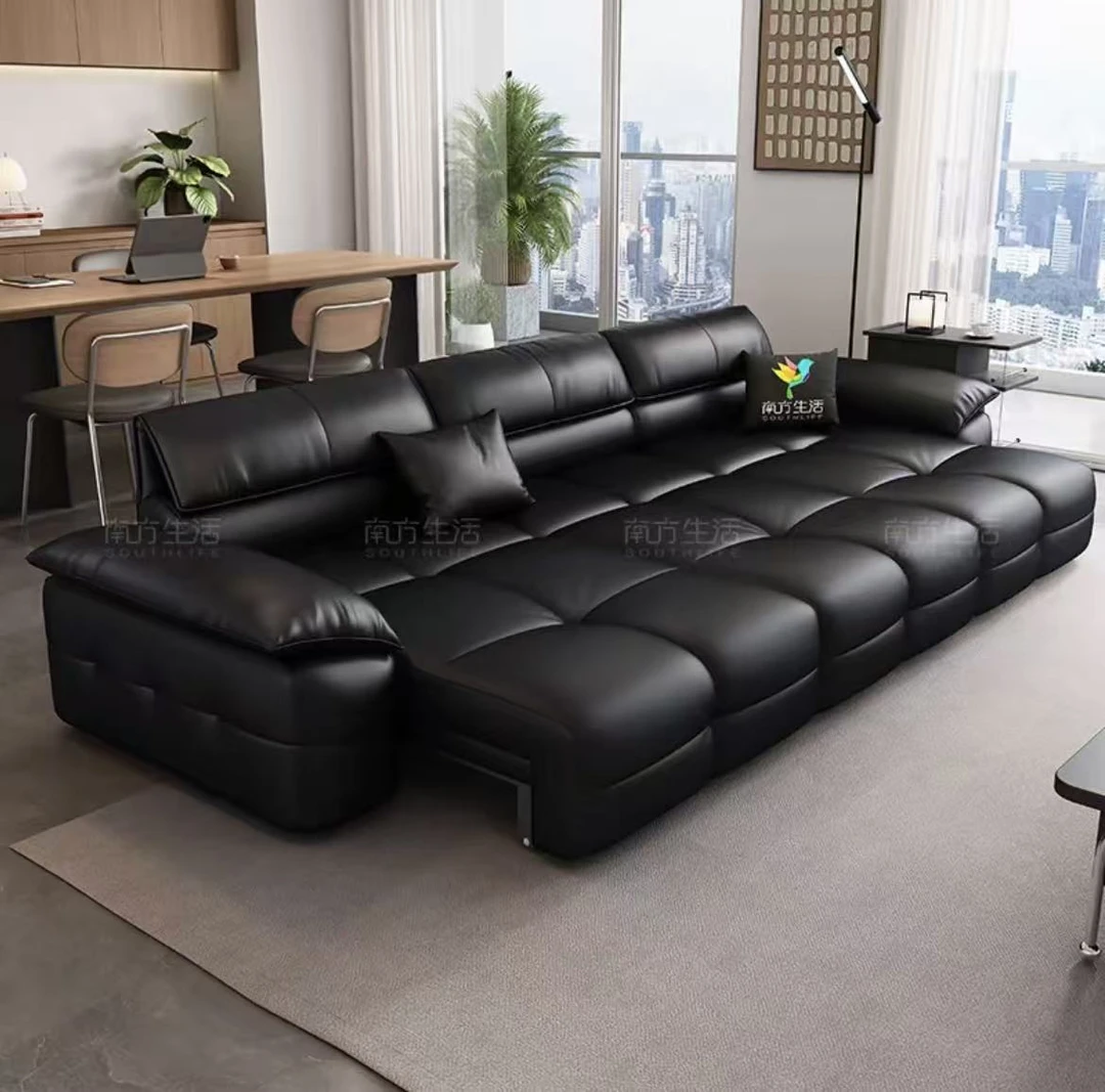 意式皮艺沙发灰色沙发软弹力客厅意式轻奢北欧