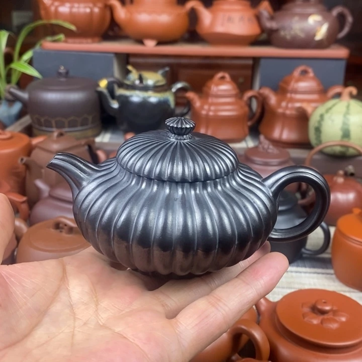 紫砂茶壶筋纹合欢200CC原矿老紫泥捂灰工艺特价