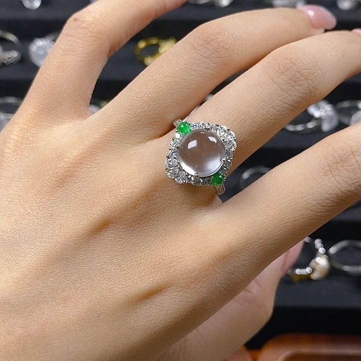 木***️石英质玉银S925镶嵌戒指